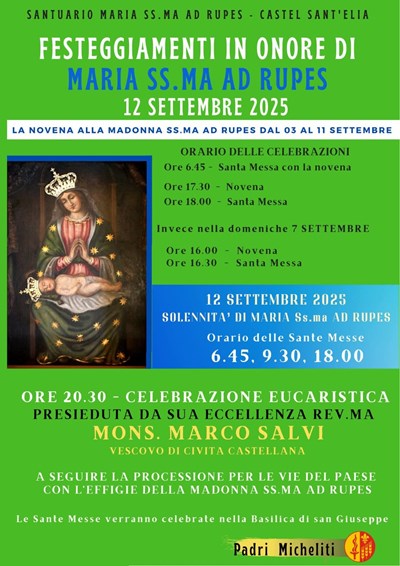 Festeggiamenti in onore di Maria Ss.ma Ad Rupes 12/09/2025
